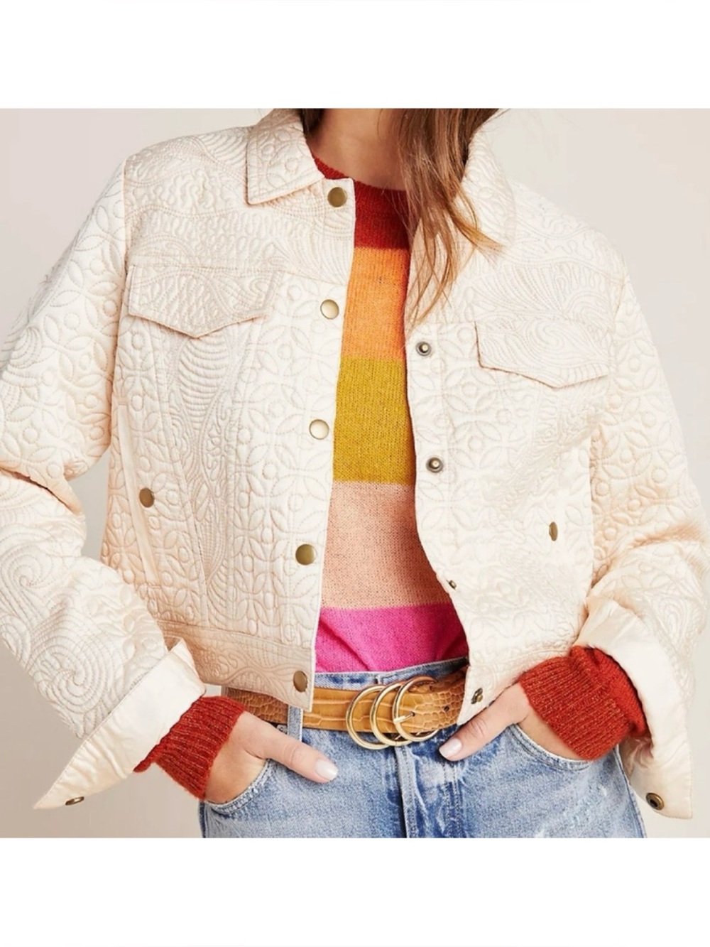 NWOT Anthropologie Federica Quilted Cream Jacket  Size XS